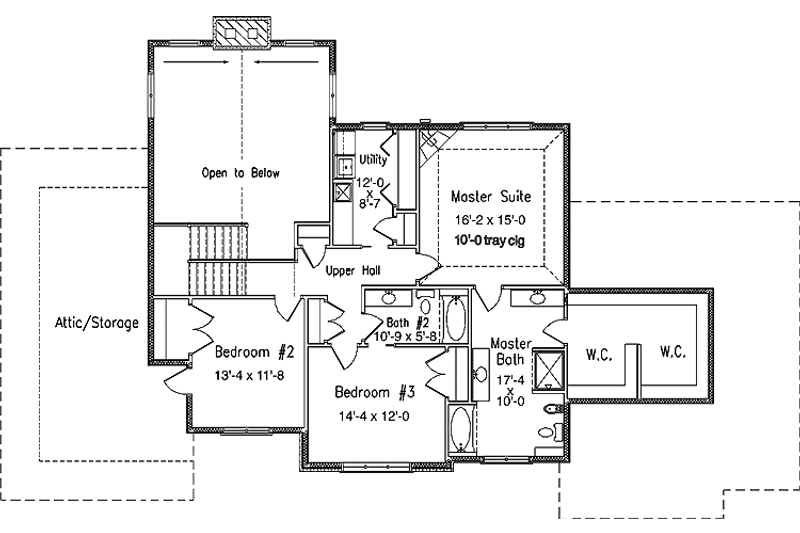 House Blueprint - Floor Plan - Upper Floor for European House Plan #994-12 - 3 bed, 2.5 bath