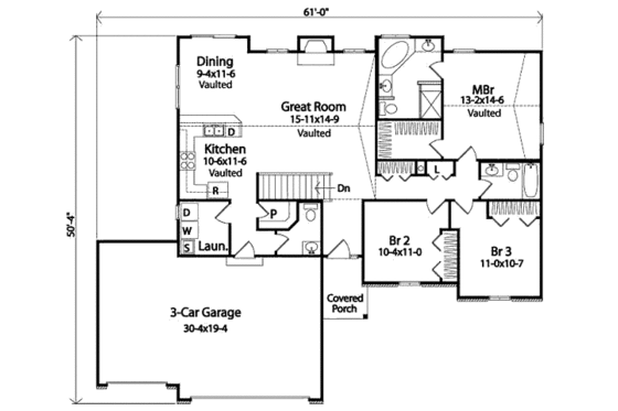 Floor Plan - Main Floor for Ranch House Plan #22-467 - 3 bed, 2.5 bath
