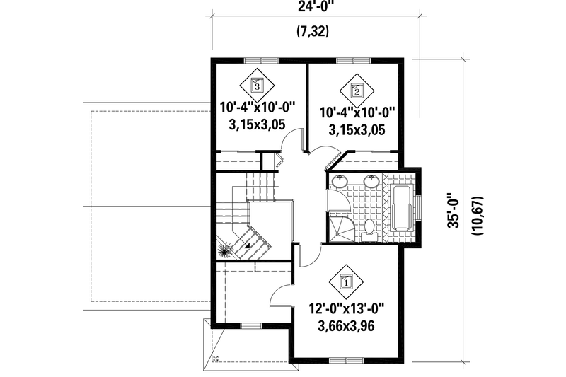 Architectural House Design - Floor Plan - Upper Floor for Traditional House Plan #25-4558 - 3 bed, 1 bath