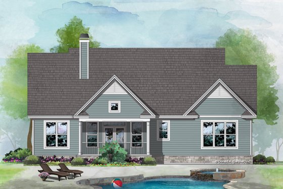 Exterior - Rear Elevation for Ranch House Plan #929-1117 - 3 bed, 2 bath