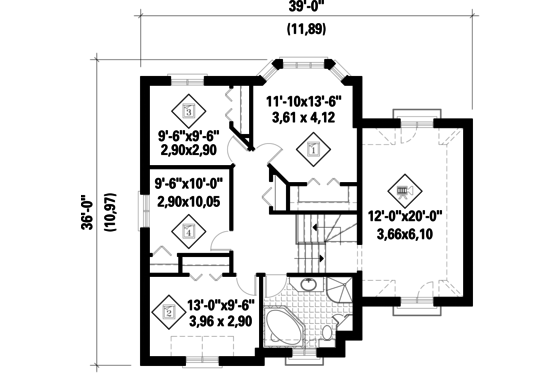 Floor Plan - Upper Floor for European House Plan #25-4712 - 4 bed, 1 bath