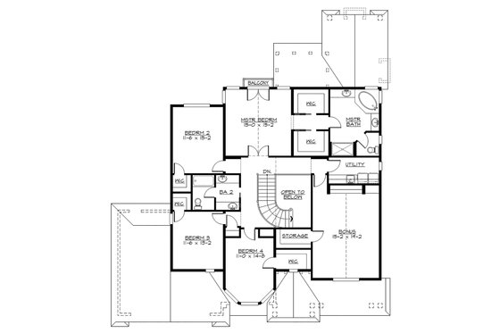 Floor Plan - Upper Floor for Traditional House Plan #132-569 - 5 bed, 3 bath