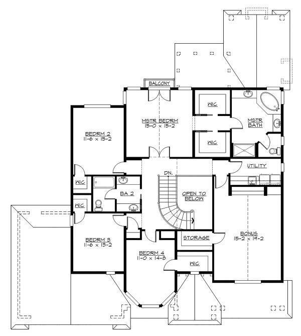 Traditional Floor Plan - Upper Floor Plan #132-569