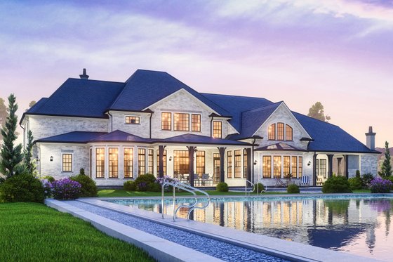 Exterior - Rear Elevation for European House Plan #54-696 - 5 bed, 5 bath