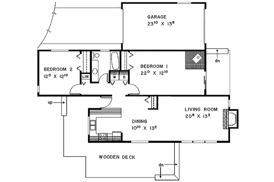 Floor Plan - Main Floor for Contemporary House Plan #60-773 - 2 bed, 1 bath