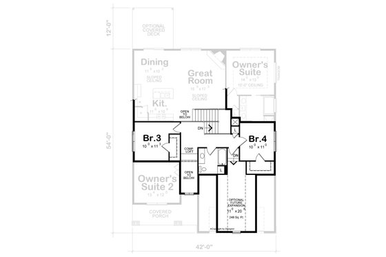 Floor Plan - Upper Floor for Craftsman House Plan #20-2254 - 4 bed, 3.5 bath