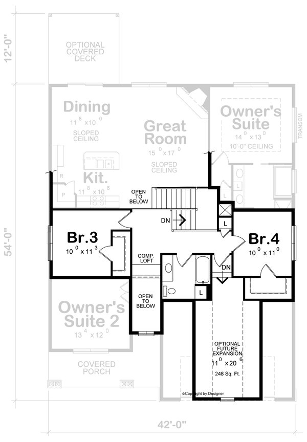 Architectural House Design - Floor Plan - Upper Floor for Craftsman House Plan #20-2254 - 4 bed, 3.5 bath