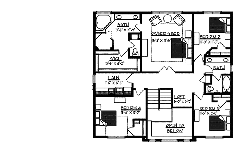 Dream House Plan - Floor Plan - Upper Floor for European House Plan #320-1478 - 4 bed, 2.5 bath