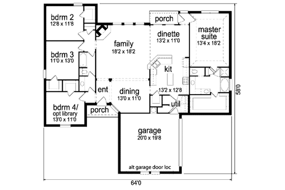 Floor Plan - Main Floor for Traditional House Plan #84-359 - 4 bed, 2 bath