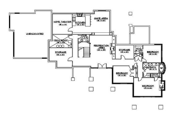 Floor Plan - Lower Floor for Traditional House Plan #5-331 - 5 bed, 4 bath