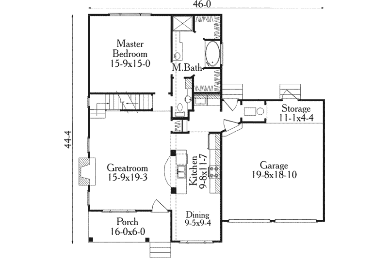 Dream House Plan - Floor Plan - Main Floor for Country House Plan #406-228 - 3 bed, 2 bath