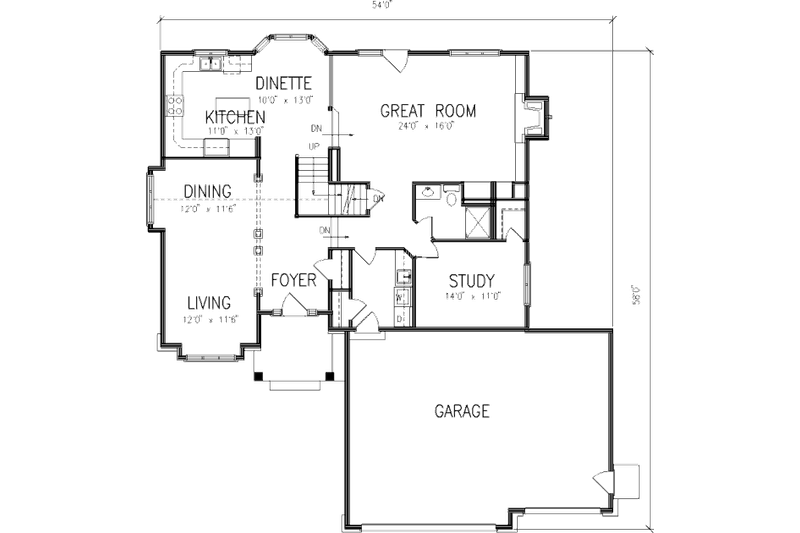 Home Plan - Floor Plan - Main Floor for Traditional House Plan #320-392 - 3 bed, 3 bath