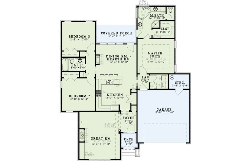 Architectural House Design - Floor Plan - Main Floor for Ranch House Plan #17-2661 - 3 bed, 2 bath