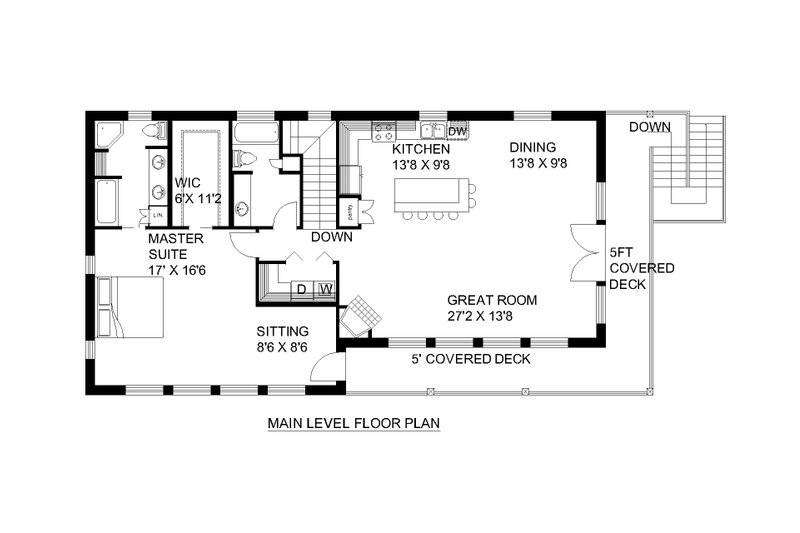 House Blueprint - Floor Plan - Main Floor for Craftsman House Plan #117-932 - 3 bed, 3 bath