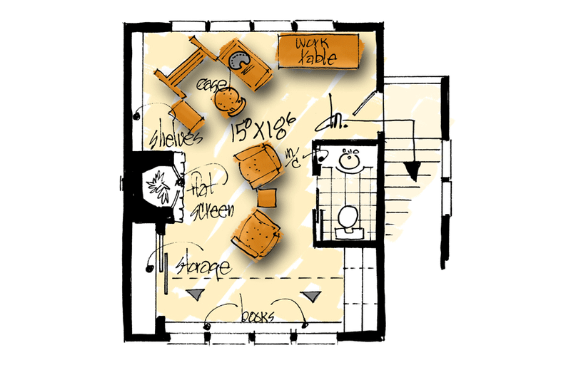 House Design - Floor Plan - Upper Floor for Traditional House Plan #942-53, 0.5 bath