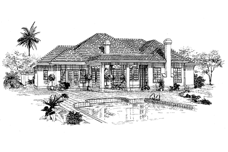 Home Plan - Exterior - Rear Elevation for Mediterranean House Plan #47-860 - 3 bed, 4 bath
