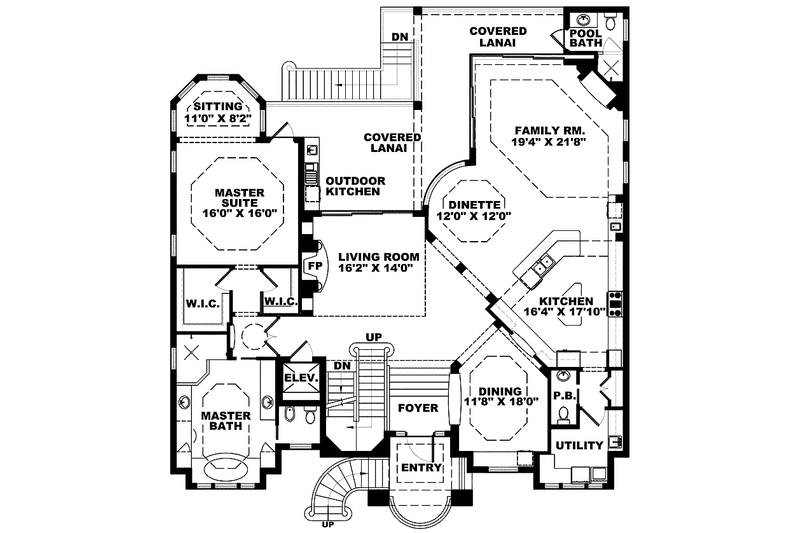 Home Plan - Floor Plan - Main Floor for Mediterranean House Plan #1017-109 - 4 bed, 5.5 bath