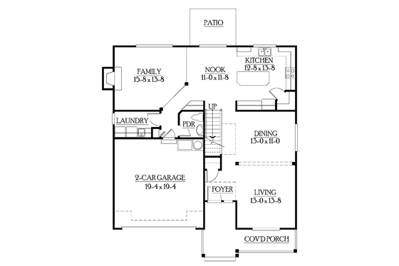 Floor Plan - Main Floor for Prairie House Plan #132-306 - 4 bed, 2.5 bath