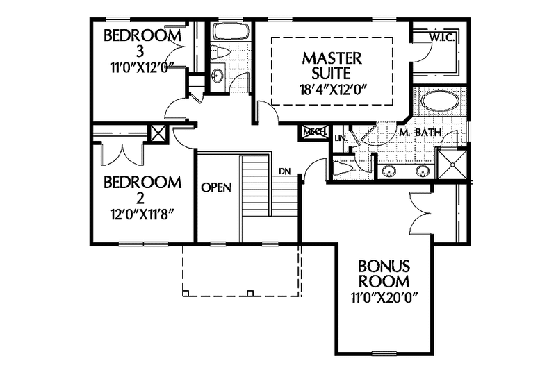 Home Plan - Floor Plan - Upper Floor for Colonial House Plan #999-89 - 3 bed, 2.5 bath