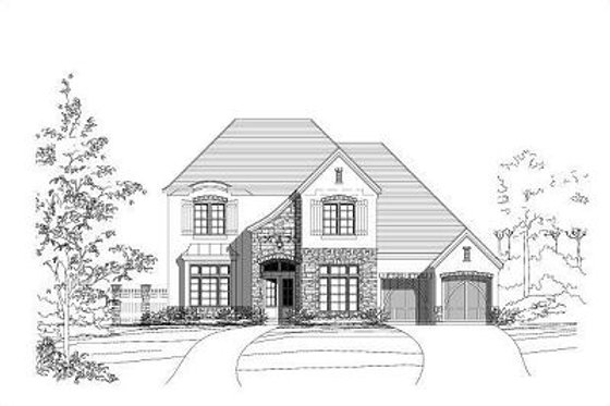 Exterior - Front Elevation for European House Plan #411-442 - 4 bed, 3.5 bath