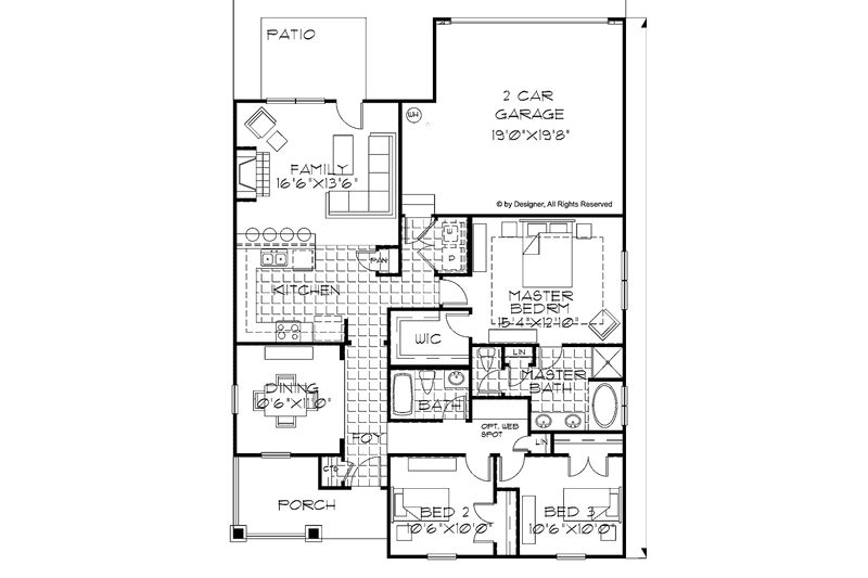 Home Plan - Floor Plan - Main Floor for Contemporary House Plan #999-155 - 3 bed, 2 bath