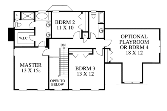 Floor Plan - Upper Floor for Colonial House Plan #1053-18 - 3 bed, 2.5 bath