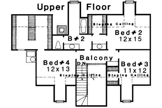 Floor Plan - Upper Floor for Colonial House Plan #310-119 - 4 bed, 2.5 bath