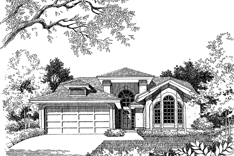 House Blueprint - Exterior - Front Elevation 3 for Mediterranean House Plan #417-460 - 3 bed, 2 bath