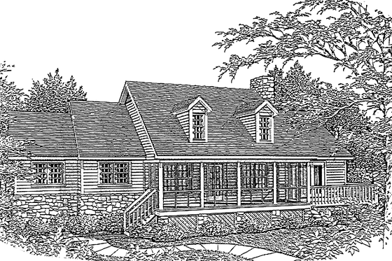 Exterior - Front Elevation 3 for Country House Plan #10-287 - 3 bed, 2 bath