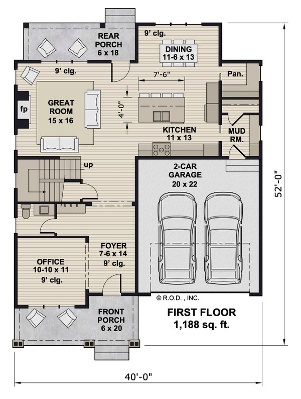 House Blueprint - Bungalow Floor Plan - Main Floor Plan #51-1352