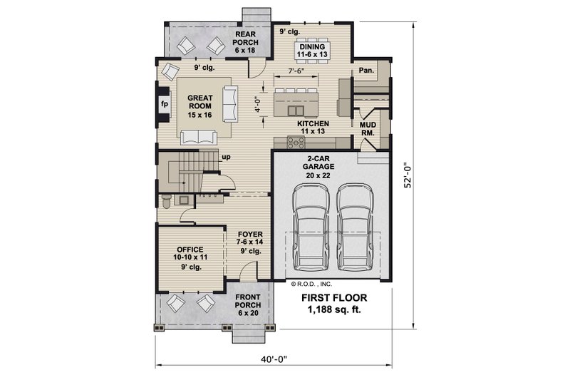 House Blueprint - Floor Plan - Main Floor for Bungalow House Plan #51-1352 - 4 bed, 2.5 bath