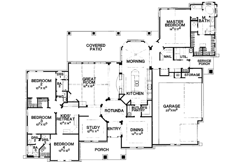 Architectural House Design - Floor Plan - Main Floor for Craftsman House Plan #472-205 - 4 bed, 3 bath