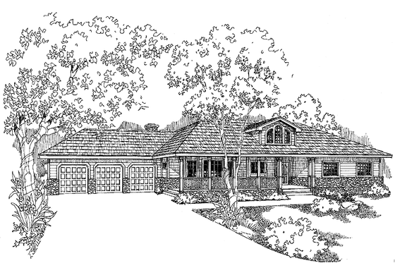 Exterior - Front Elevation 3 for Ranch House Plan #60-1038 - 3 bed, 3 bath