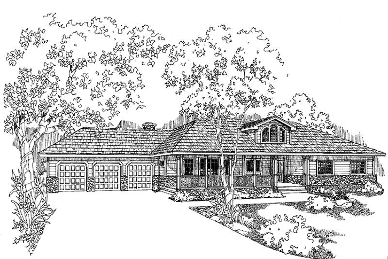 Home Plan - Exterior - Front Elevation 3 for Ranch House Plan #60-1038 - 3 bed, 3 bath
