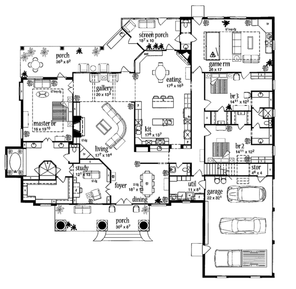 Architectural House Design - European Floor Plan - Main Floor Plan #36-522