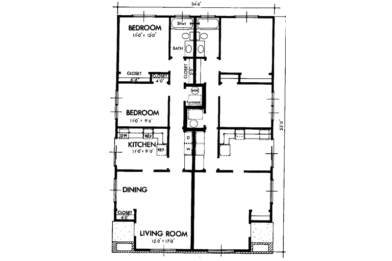 House Plan Design - Floor Plan - Main Floor for Prairie House Plan #320-1243 - 2 bed, 1 bath