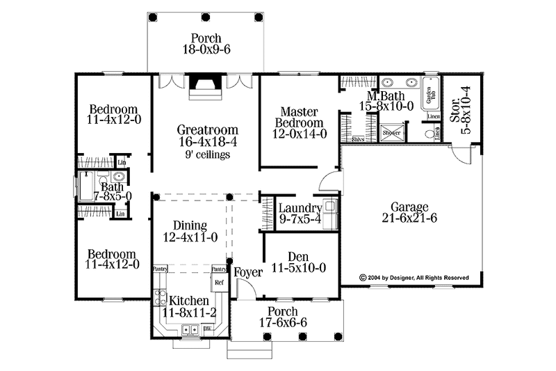 Home Plan - Floor Plan - Main Floor for Ranch House Plan #406-9625 - 3 bed, 2 bath