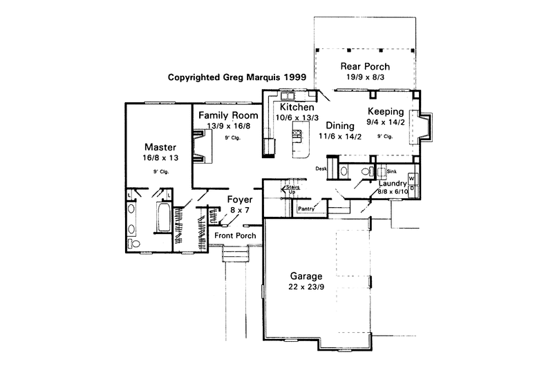 House Blueprint - Floor Plan - Main Floor for Traditional House Plan #41-177 - 3 bed, 2.5 bath