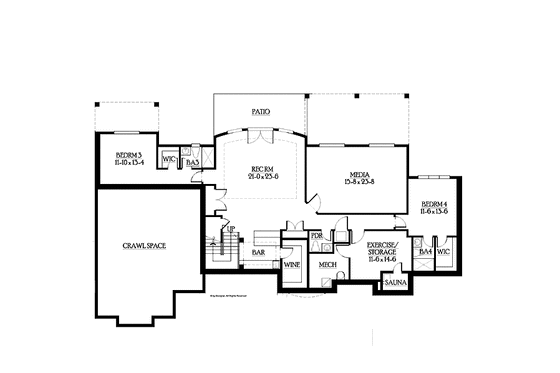 Floor Plan - Lower Floor for Prairie House Plan #132-557 - 4 bed, 4 bath