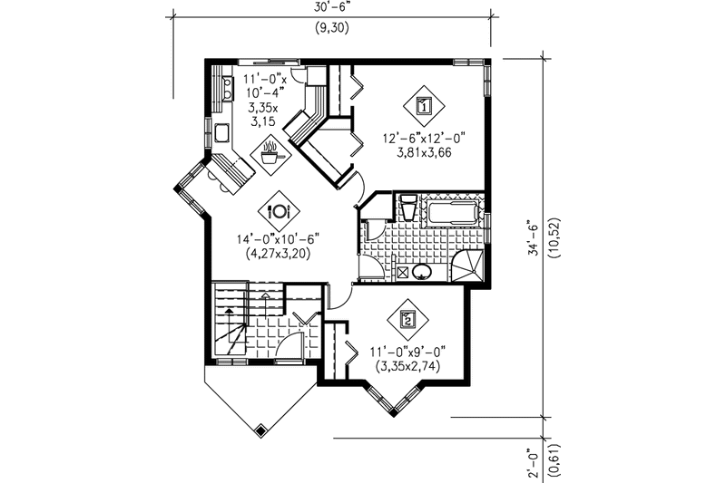 House Plan Design - Floor Plan - Main Floor for Traditional House Plan #25-191 - 2 bed, 2 bath