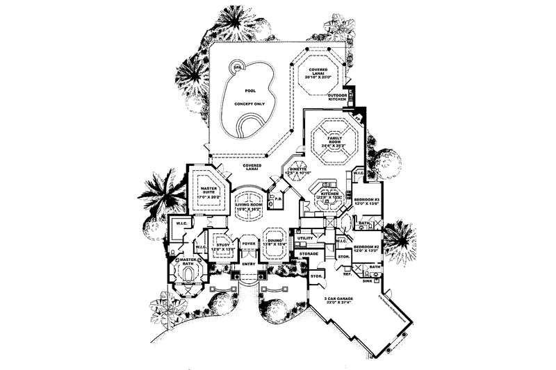Dream House Plan - Floor Plan - Main Floor for Mediterranean House Plan #1017-29 - 3 bed, 3.5 bath