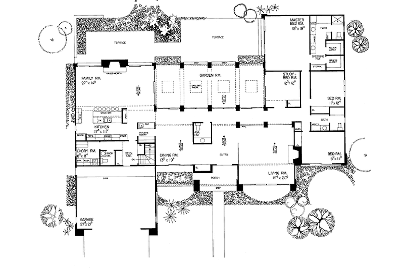 Home Plan - Floor Plan - Main Floor for Adobe / Southwestern House Plan #72-717 - 3 bed, 2 bath