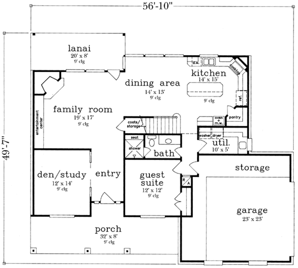 House Design - Country Floor Plan - Main Floor Plan #973-2