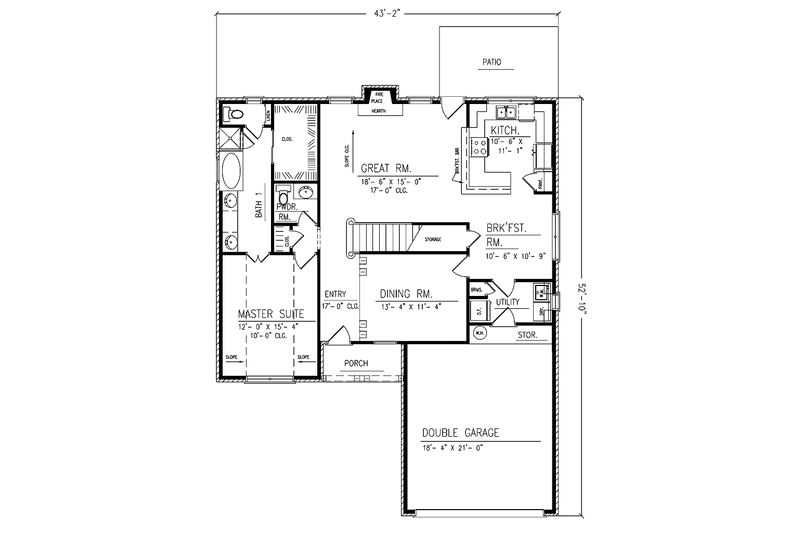 Architectural House Design - Floor Plan - Main Floor for Country House Plan #42-633 - 3 bed, 2.5 bath
