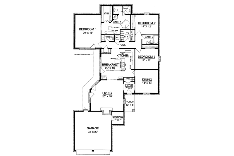 Architectural House Design - Floor Plan - Main Floor for Prairie House Plan #45-384 - 3 bed, 2.5 bath