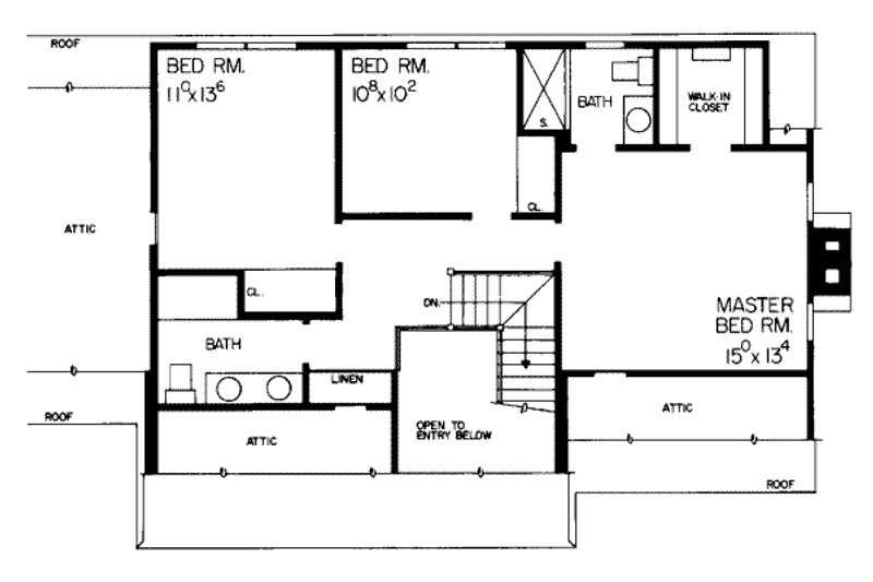 Home Plan - Floor Plan - Upper Floor for Colonial House Plan #72-442 - 3 bed, 2.5 bath