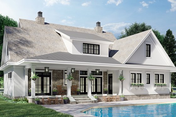 Exterior - Rear Elevation 1 for Farmhouse House Plan #51-1162 - 4 bed, 3.5 bath