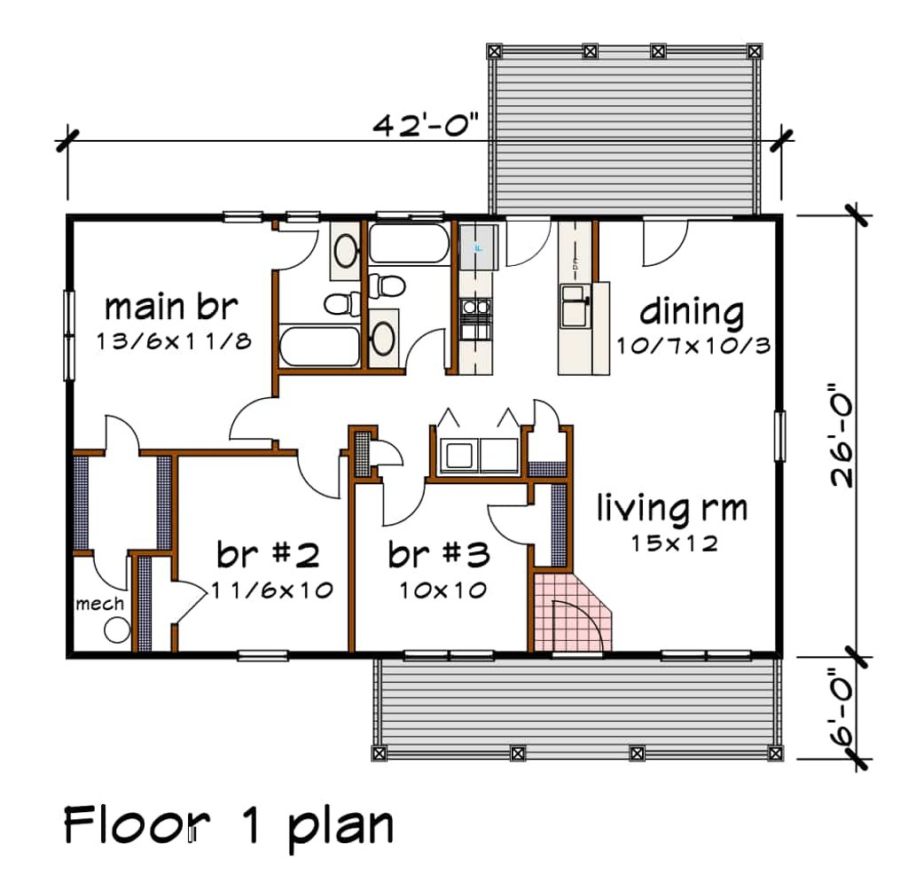 Floor Plan - Main Floor for Country House Plan #79-118 - 3 bed, 2 bath