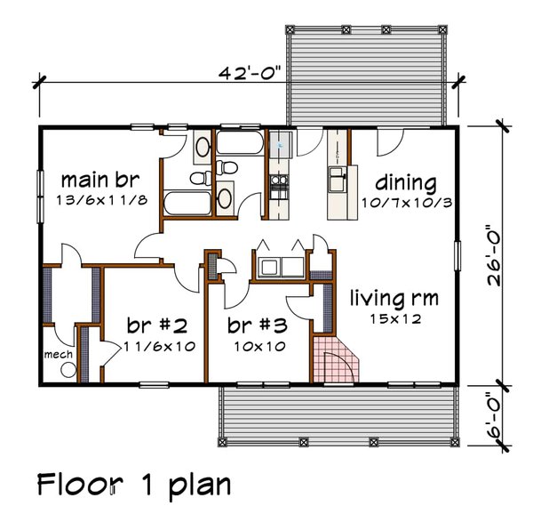 Dream House Plan - Floor Plan - Main Floor for Country House Plan #79-118 - 3 bed, 2 bath