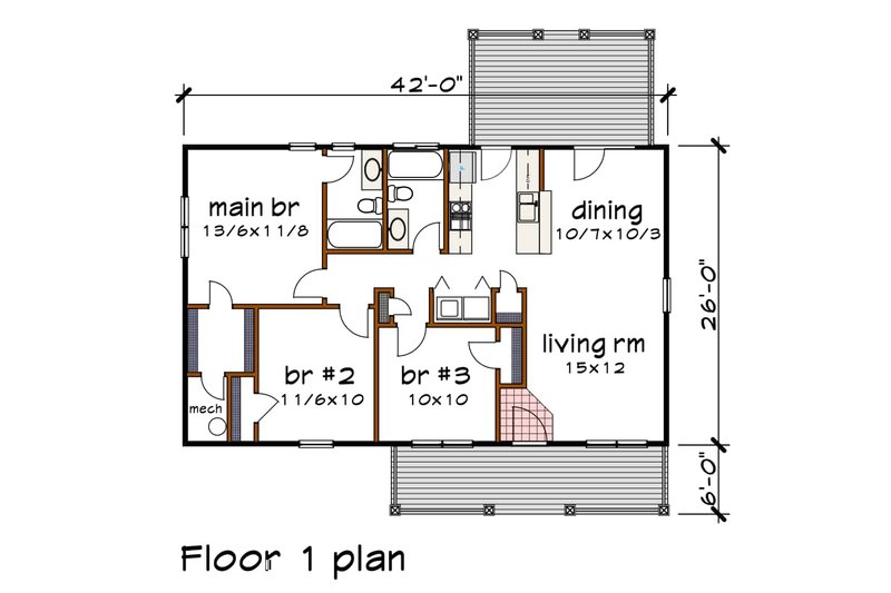 Dream House Plan - Floor Plan - Main Floor for Country House Plan #79-118 - 3 bed, 2 bath